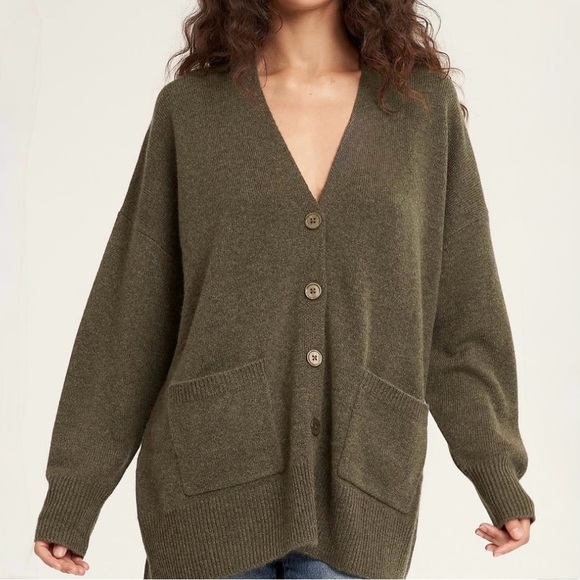 NakedCashmere Lily Oversized Grandpa Cardigan Sweater Dark Olive One Size - Picture 1 of 13